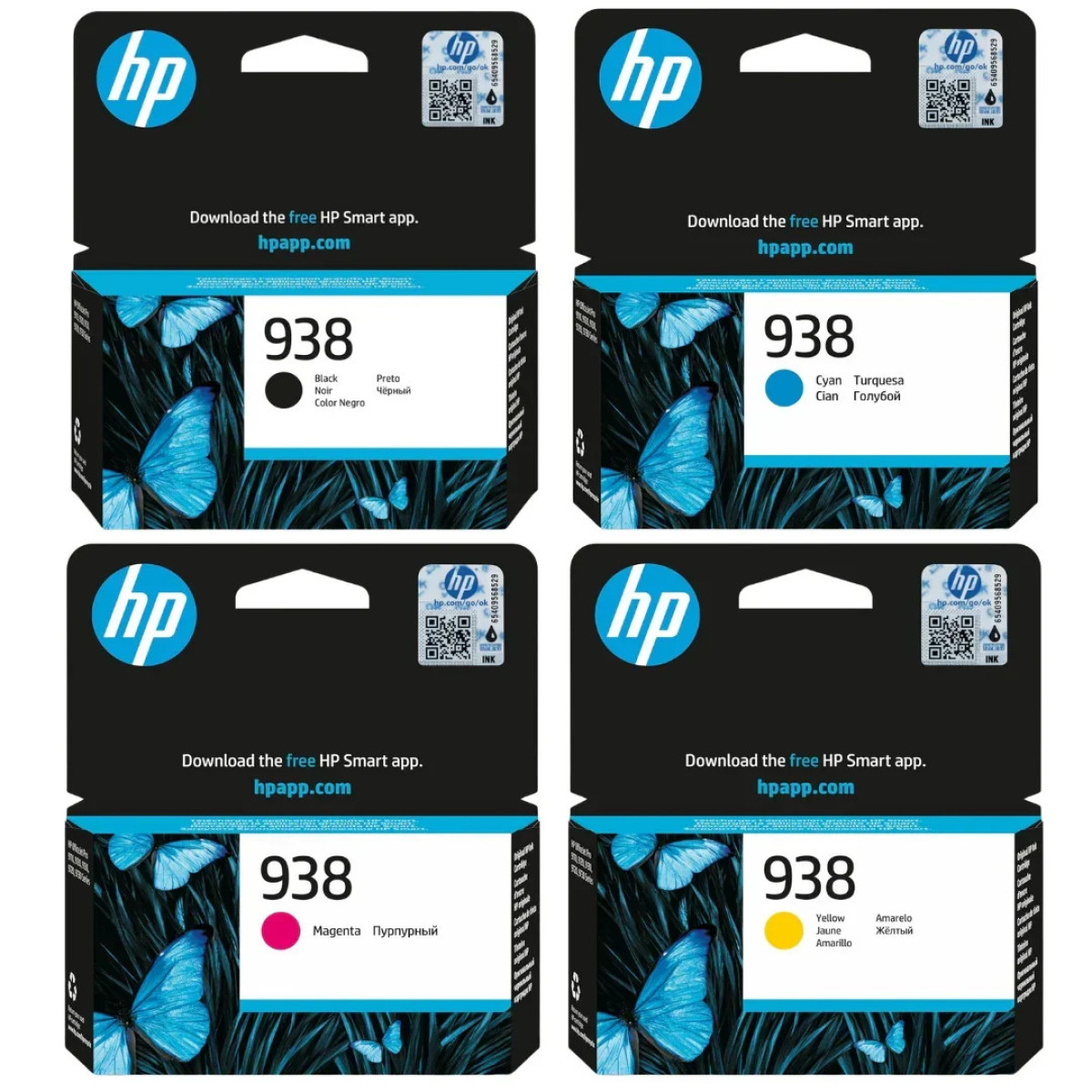 HP 938 Original Ink Set (Black + Cyan + Magenta + Yellow) – Approx. 1,250 B/W / 1,000–1,300 Color Pages – Sold as a Set of Four Cartridges HP 938 Original Ink Set (Black + Cyan + Magenta + Yellow) – Approx. 1,250 B/W / 1,000–1,300 Color Pages – Sold as a Set of Four Cartridges