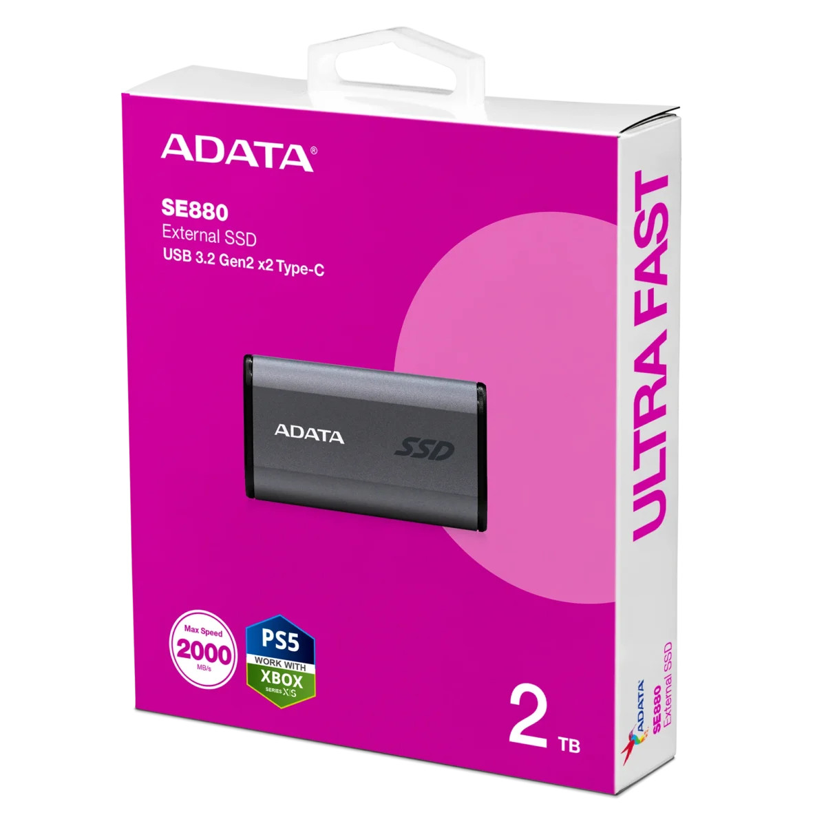 ADATA SE880 External SSD USB 3.2 Gen2x2 Ultra Compact USB-C 2000MB/s Read Write - 2TB – Gray ADATA SE880 External SSD USB 3.2 Gen2x2 Ultra Compact USB-C 2000MB/s Read Write - 2TB – Gray