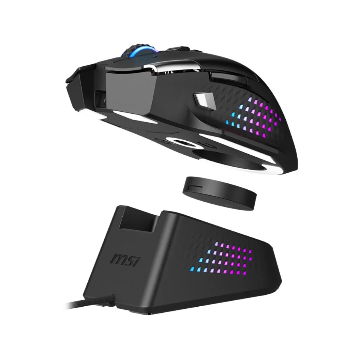 MSI VERSA PRO Wireless Gaming Mouse + Mouse Dock Pro — Tri-Mode Connectivity (2.4G / Bluetooth / USB), 26000 DPI Optical Sensor, 1000Hz Polling Rate, RGB Lighting, Rechargeable Dock, Ergonomic Design MSI VERSA PRO Wireless Gaming Mouse + Mouse Dock Pro — Tri-Mode Connectivity (2.4G / Bluetooth / USB), 26000 DPI Optical Sensor, 1000Hz Polling Rate, RGB Lighting, Rechargeable Dock, Ergonomic Design