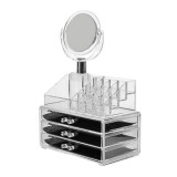 منظم مكياج بثلاثة ادراج مع مرآة Acrylic Cosmetic Organizer منظم مكياج بثلاثة ادراج مع مرآة Acrylic Cosmetic Organizer