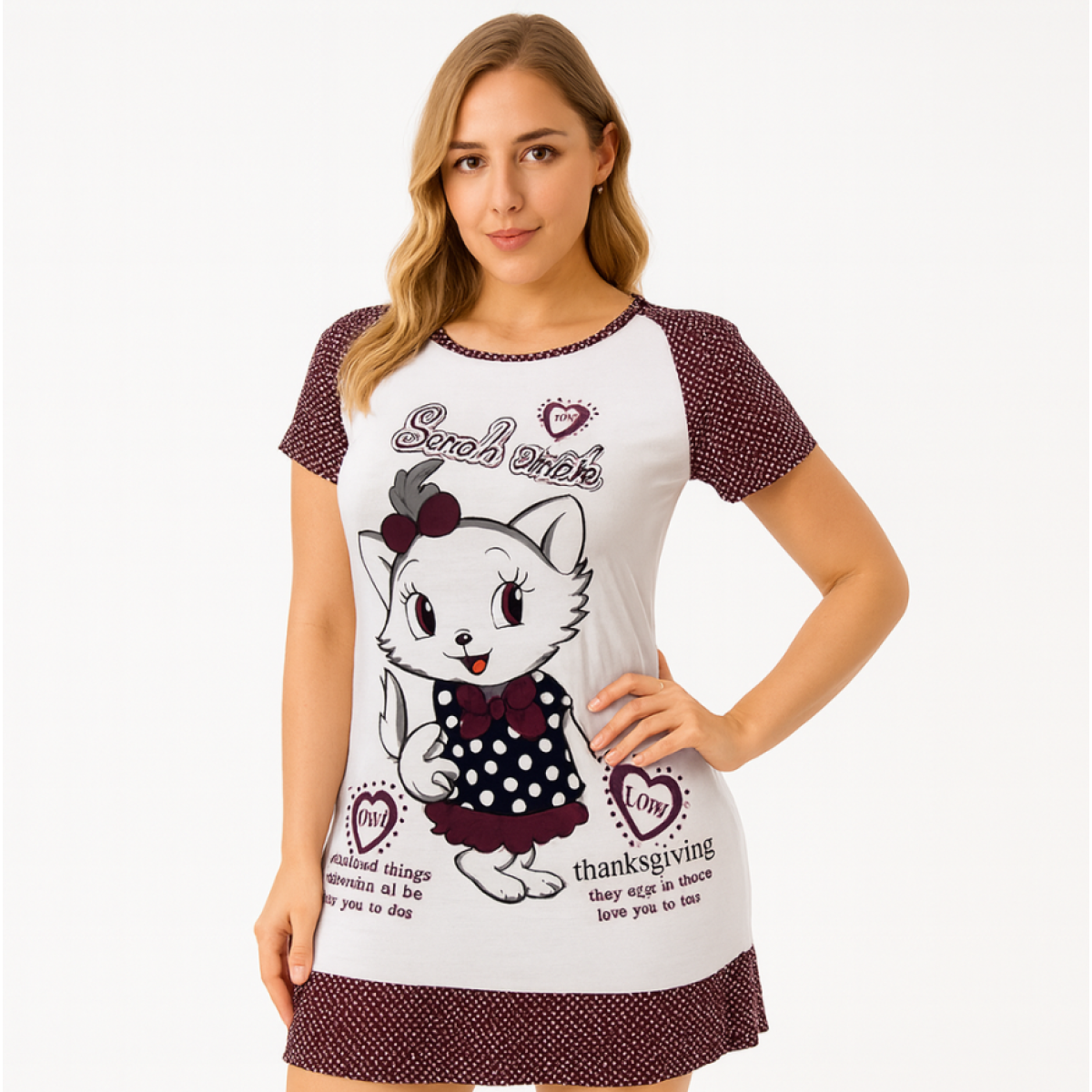 فستان نوم نسائي قطن – موديل قطة كرتون Women’s Cotton Nightdress – Cartoon Cat Design فستان نوم نسائي قطن – موديل قطة كرتون Women’s Cotton Nightdress – Cartoon Cat Design