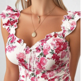 فستان نسائي قصير مزهر بكشكش Floral Print Mini Dress With Ruffle Sleeves فستان نسائي قصير مزهر بكشكش Floral Print Mini Dress With Ruffle Sleeves