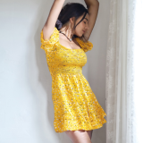 فستان قصير صيفي نسائي أصفر مزهر بأكمام منفوشة – Free Size Women’s Yellow Floral Short Dress With Puff Sleeves – Free Size فستان قصير صيفي نسائي أصفر مزهر بأكمام منفوشة – Free Size Women’s Yellow Floral Short Dress With Puff Sleeves – Free Size