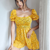 فستان قصير صيفي نسائي أصفر مزهر بأكمام منفوشة – Free Size Women’s Yellow Floral Short Dress With Puff Sleeves – Free Size فستان قصير صيفي نسائي أصفر مزهر بأكمام منفوشة – Free Size Women’s Yellow Floral Short Dress With Puff Sleeves – Free Size