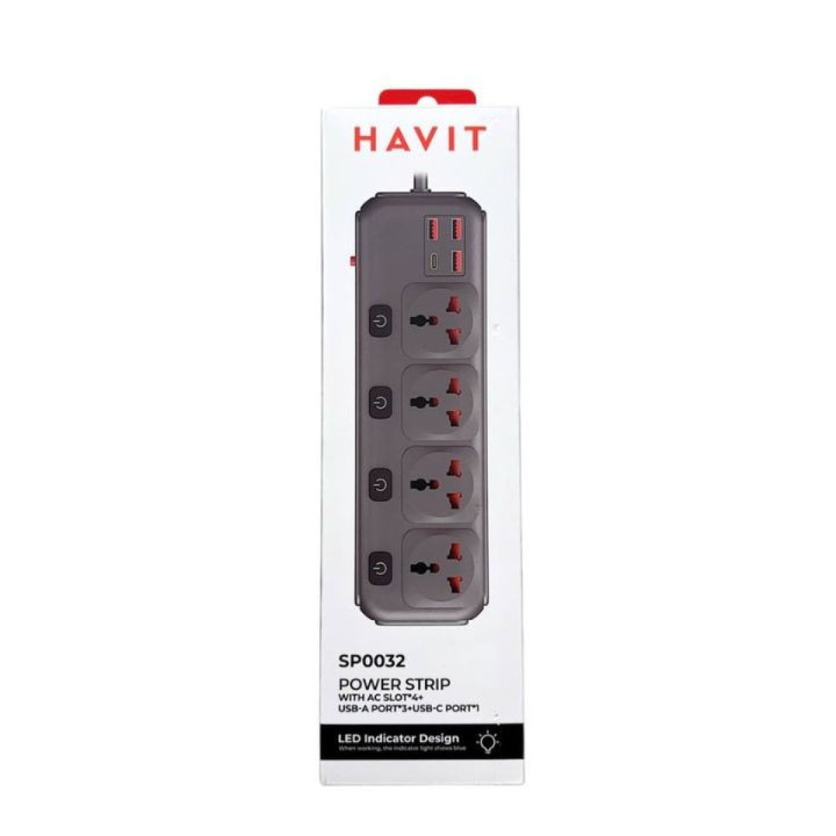 فيش كهرباء هافيت SP0032 مع مداخل USB وType-C Havit Power Strip SP0032 – 4 AC Slots + 3 USB-A + 1 USB-C (EU Plug) فيش كهرباء هافيت SP0032 مع مداخل USB وType-C Havit Power Strip SP0032 – 4 AC Slots + 3 USB-A + 1 USB-C (EU Plug)