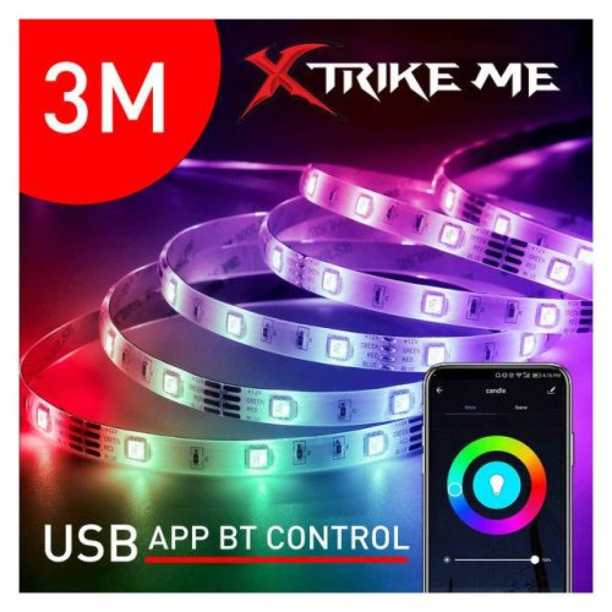 شريط إضاءة LED RGB من إكسترايك (HT-5050-B3) Xtrike Me 3M RGB LED Strip شريط إضاءة LED RGB من إكسترايك (HT-5050-B3) Xtrike Me 3M RGB LED Strip