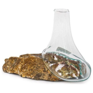 مزهرية زجاجية مع قاعدة حجر طبيعي 