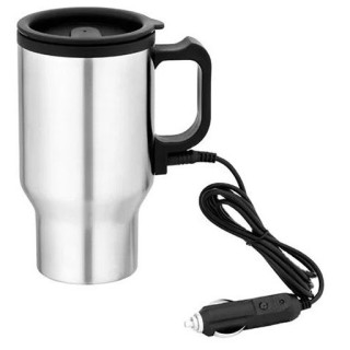 كوب تسخين للسيارة من الفولاذ المقاوم للصدأ والمحافظ على الحرارة مع فتحة شرب - رمادي