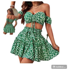 طقم صيفي تنورة وبلوزة - 171 - اخضر