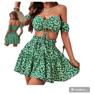 طقم صيفي تنورة وبلوزة - 171 - اخضر