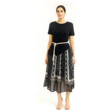 طقم نسائي مكون من قطعتين توب وتنورة ميدي - اسود