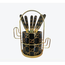 طقم ملاعق مع حامل - اسود